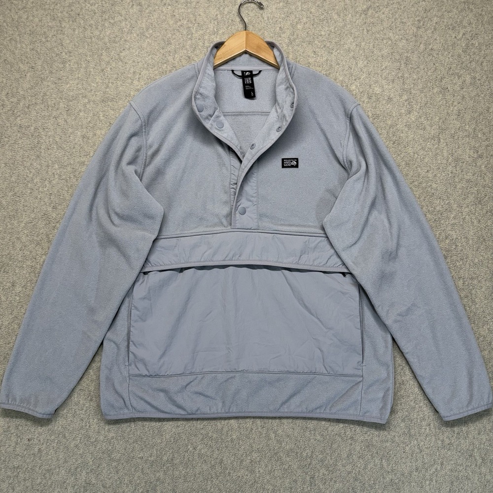 Mountain Hardwear Mens Large Gray Fleece Snap Anorak Pullover Jacket